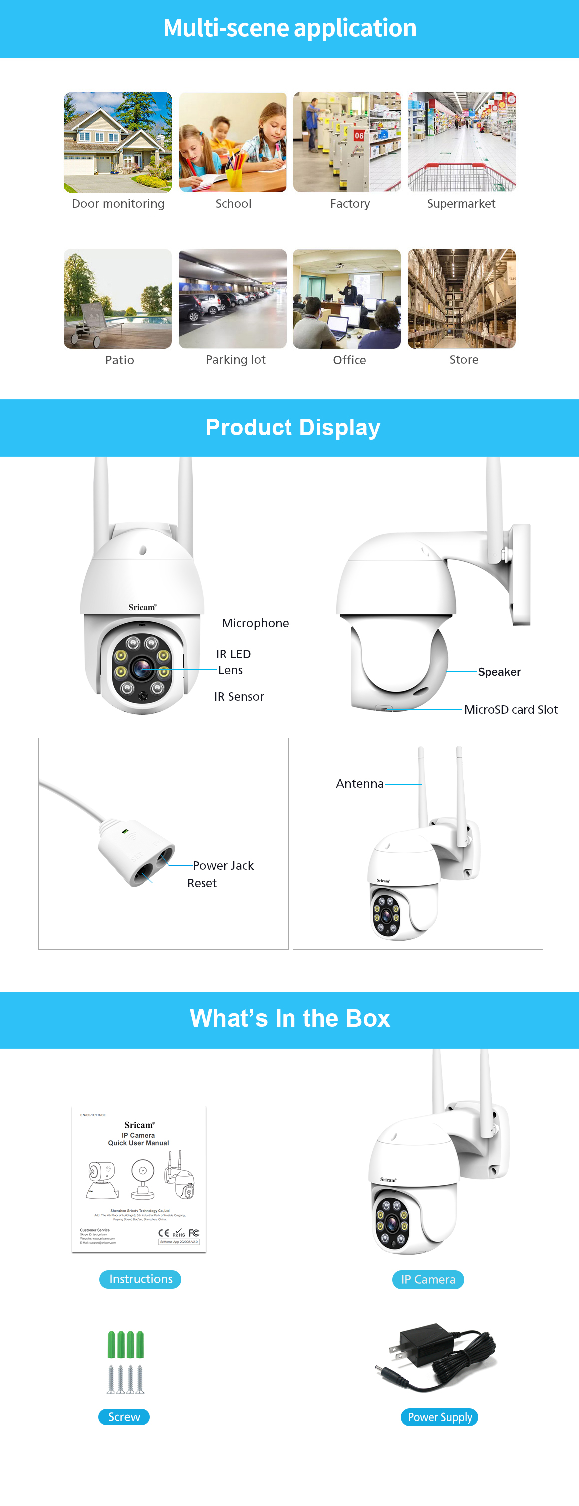 New Arrival Sricam SP028 Best Selling 1080P 2MP P2P IP Wireless Outdoor Dome Mini Wifi PTZ Camera For Outdoor Waterproof