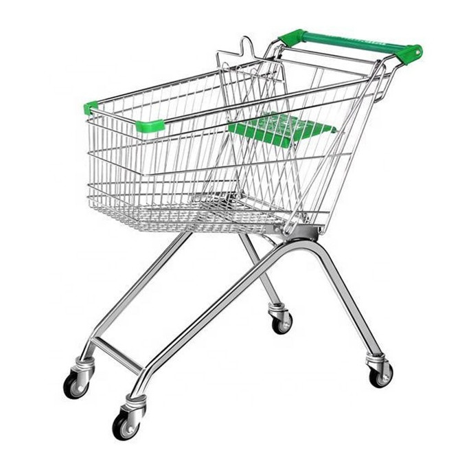 125L 900MM 4 Wheel Silver Basket Trolley With Wheels Grocery Shopping Trolley Q235