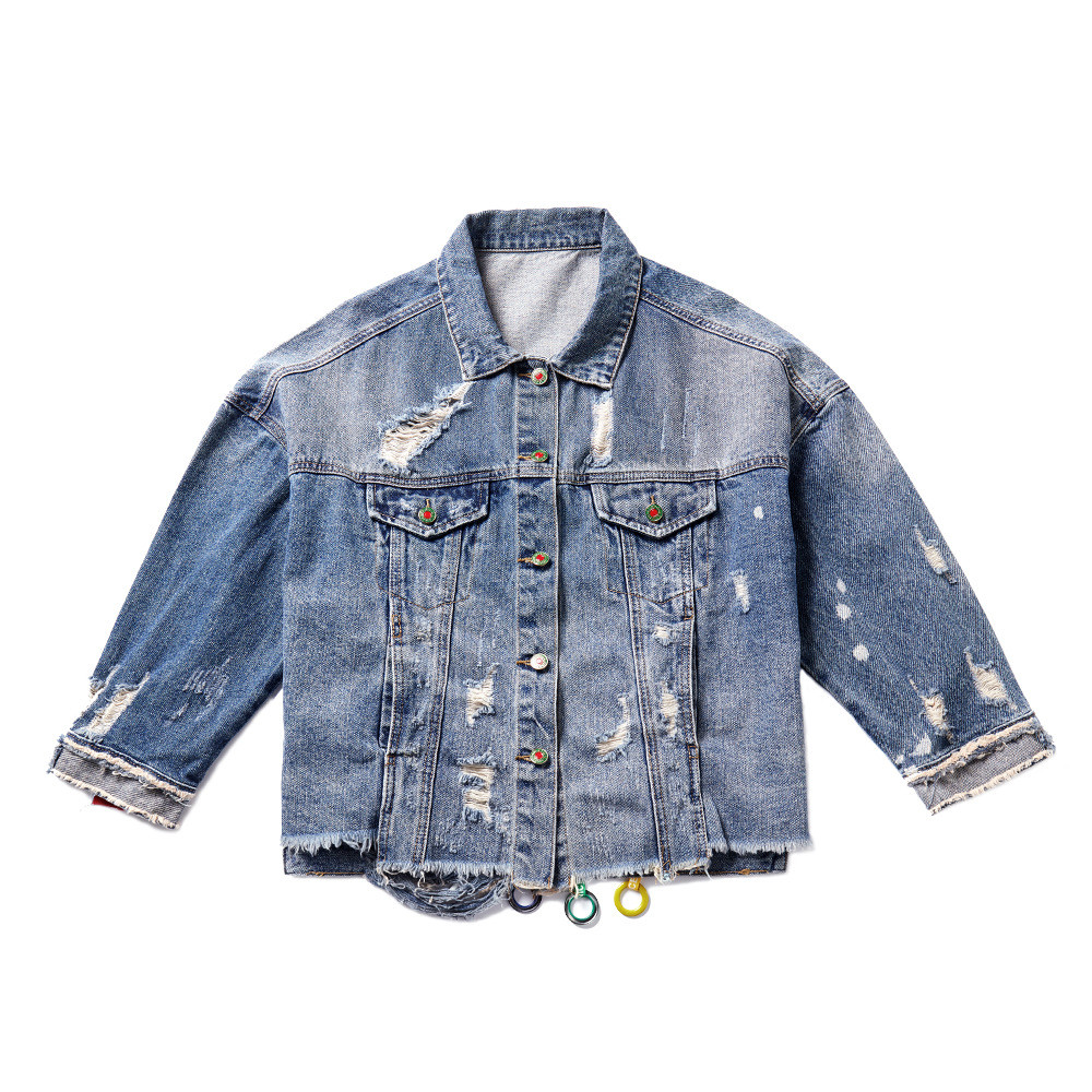 custom clothing factory China Printed Personality Ladies Jackets Coats BF Loose Fit Denim Jacket
