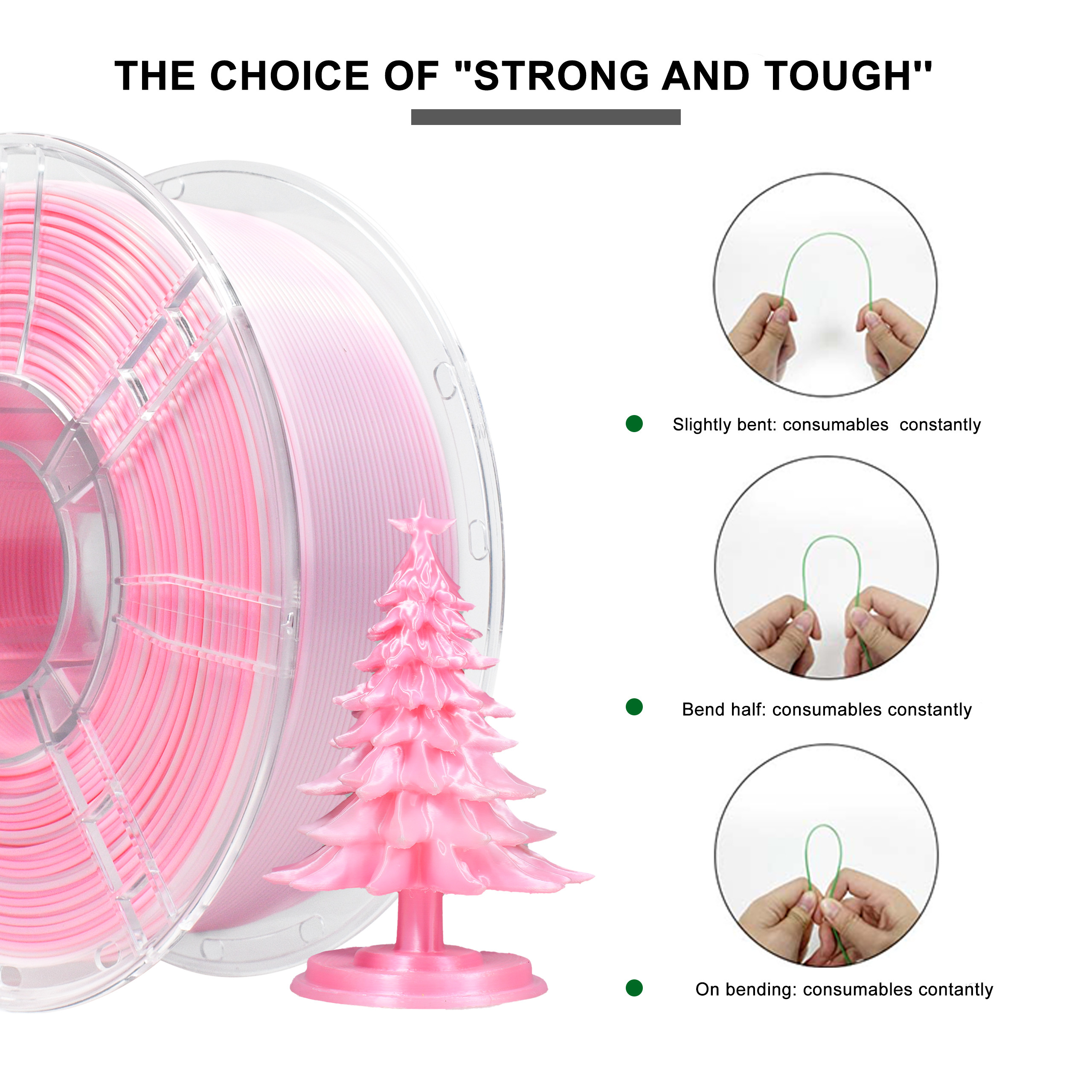 PLA+ High Strength Dual Color Gradient Pink White Filament 1.75mm 3d Printing Filament