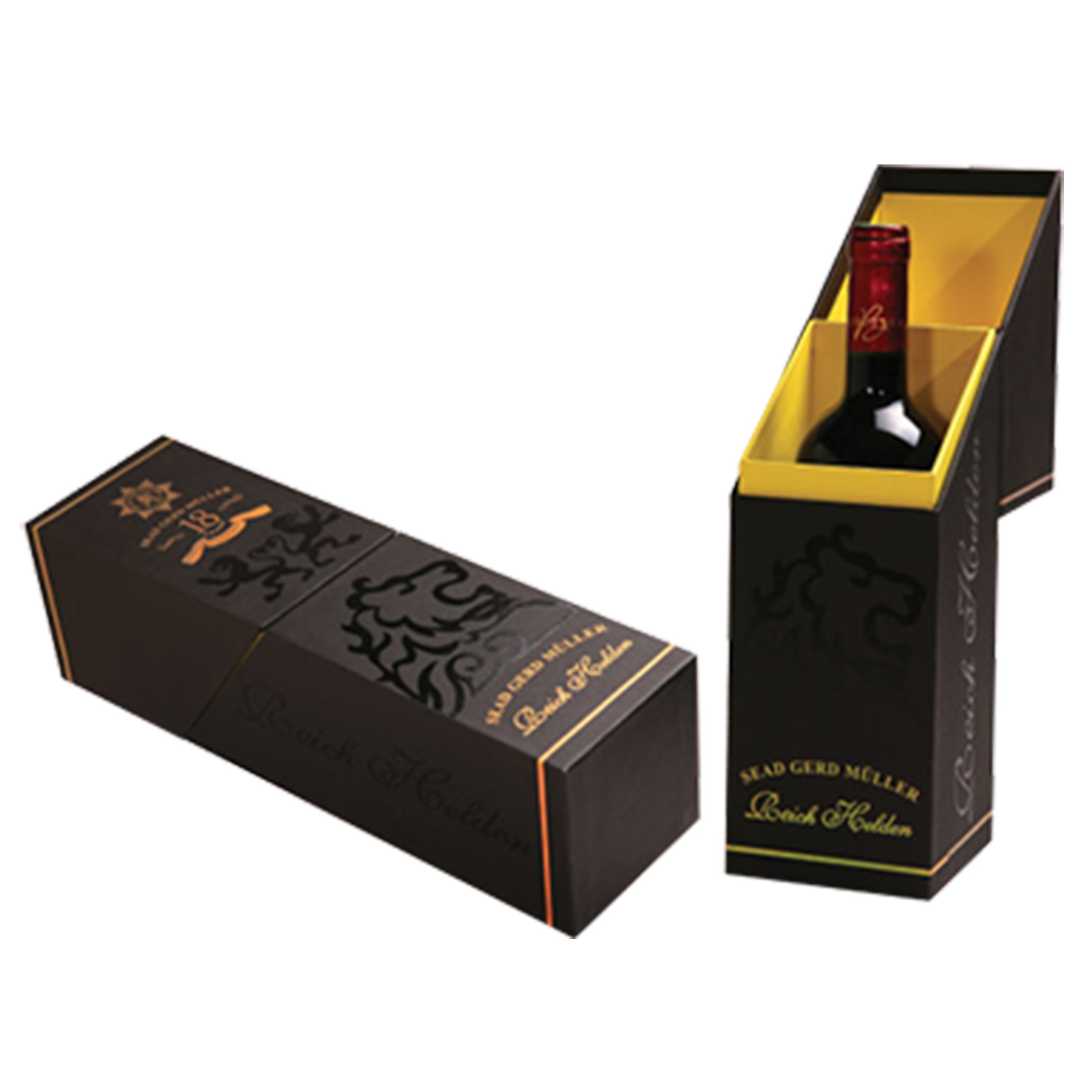 Opposite Door Opening Wine Packaging Box Black Matte And Gold Foil