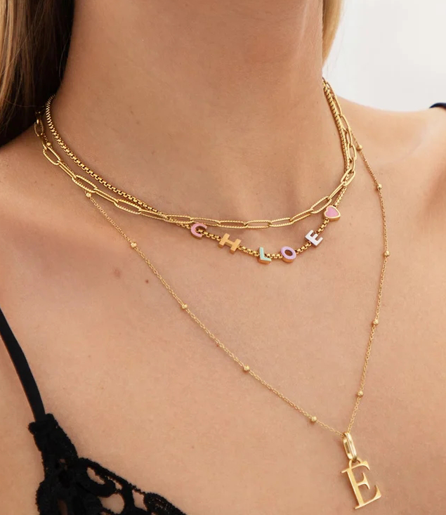 Custom Name Necklace Individual Letters Enamel Personalized Gold Necklace Initials