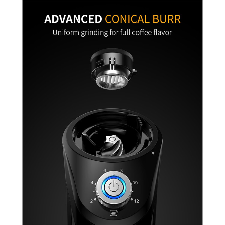 Automatic Conical Burr Coffee Grinder Precise Setting Electric Coffee Equipment