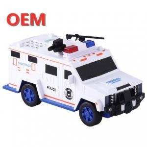 China Robotic Police Car Toy Coin Bank Cartoon With  Finger Print Plastic Money Box on sale