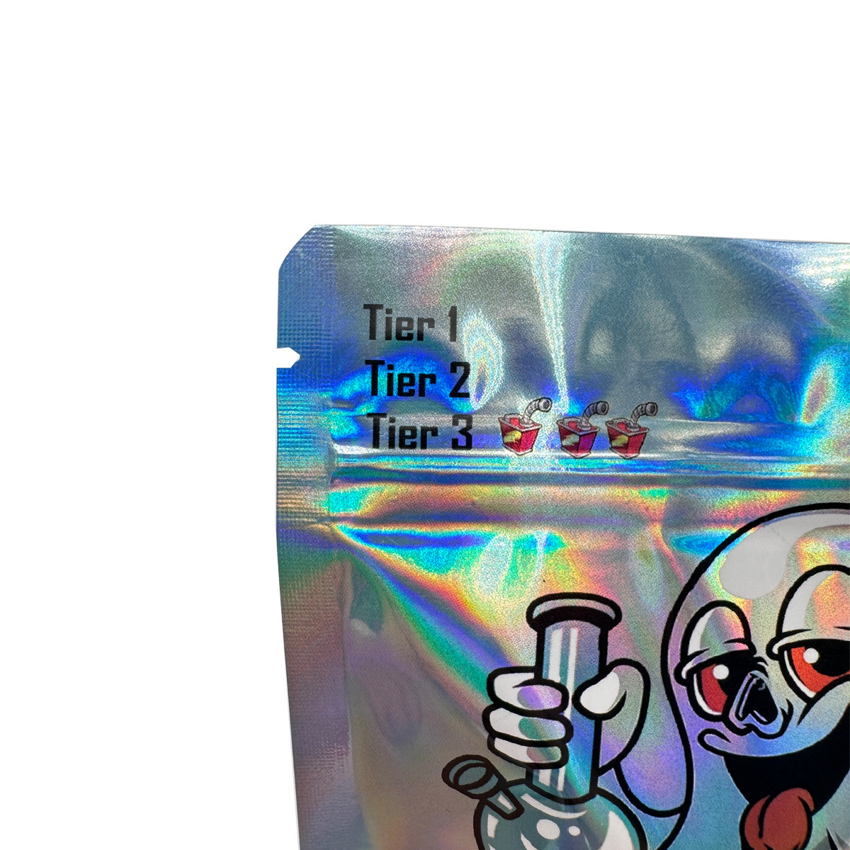 Custom Digital Printed Resealable Holographic Stand Up Pouch With Aluminum Foil Coated For Flower, Weed Food Packaging