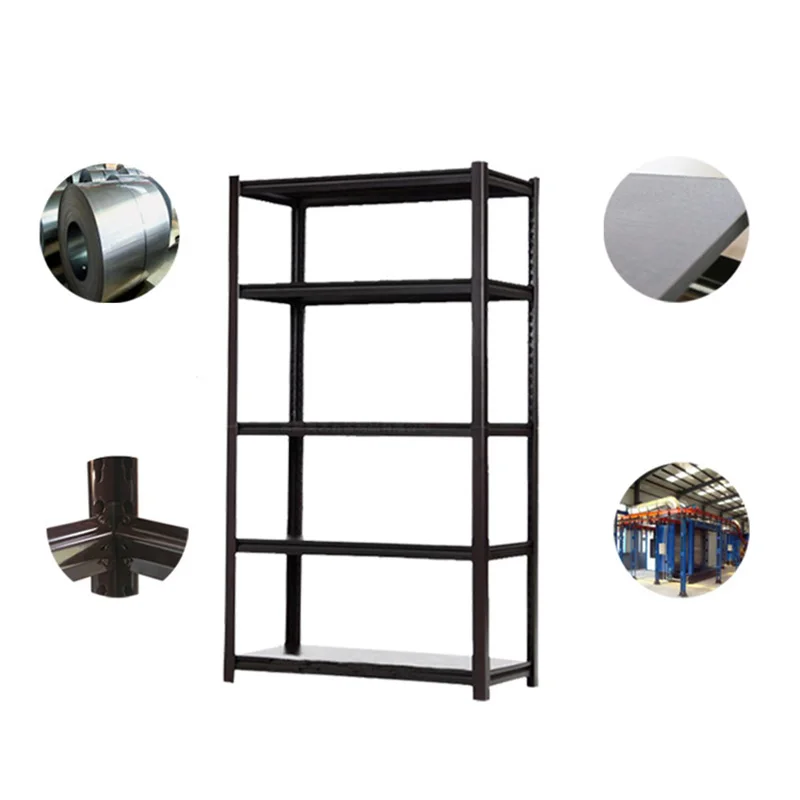 Light Duty Angle Steel Rack 4 Layer Boltless Shelf Black Storage Rack