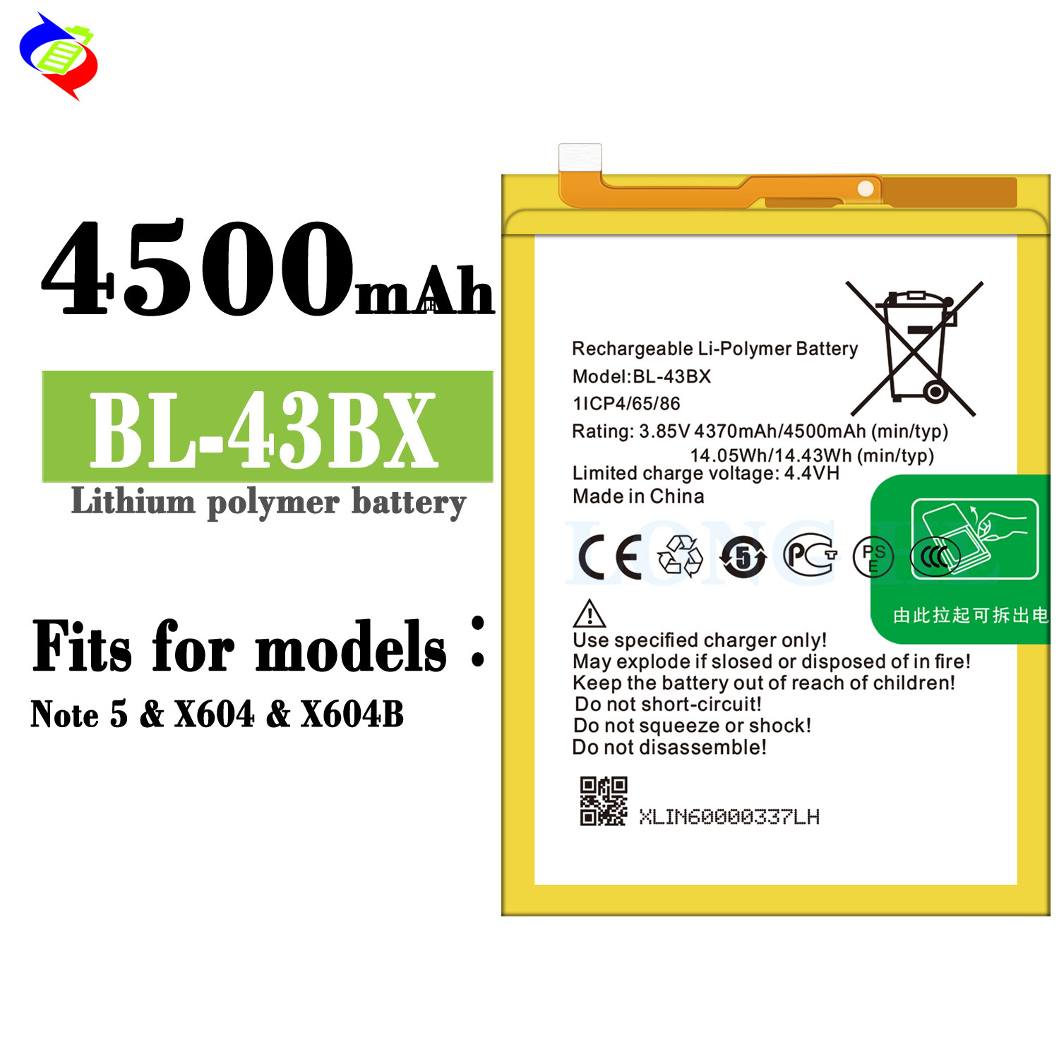 BL-43BX Li-polymer Battery 4500mAh for Infinix X604 Note 5 Mobile Phone High Capacity