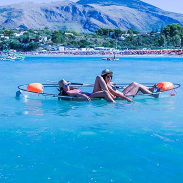 Sea Unobstructed Glass Bottom Canoes , Two Man Plastic Fishing Boats With Rudder