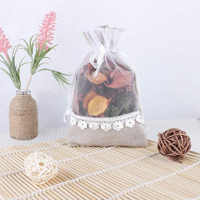 Personalised Favor Linen Pouch Bags Lace Cute Custom For Wedding Party Gift