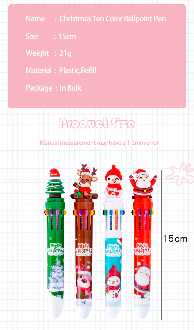 Christmas Ten Color Bullet Ballpoint Pen Cartoon Press Journal Ball Pen