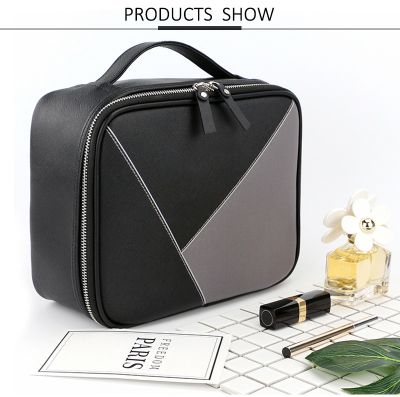 Water Repellent Double Zipper Women PU Makeup Bag Case