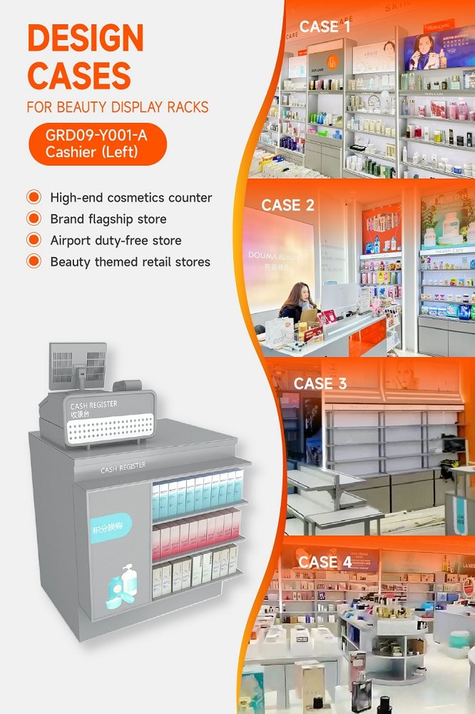 GDR09-Y001-A Retail Display Counter with 5mm Gray Glass and Cash Register Compartment for Mall Booths