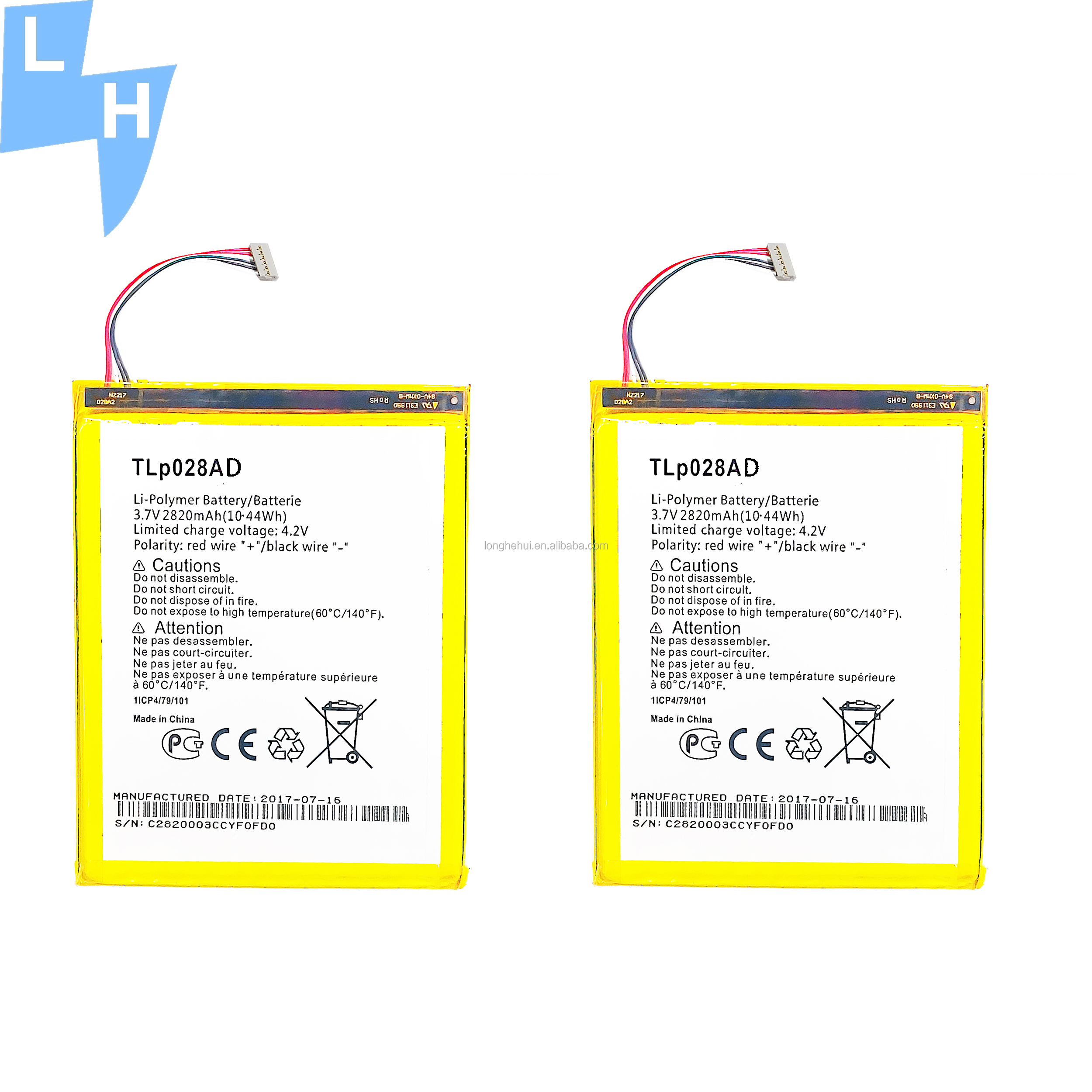 Stock 2820mAh TLP028A2 Mobile Phone Battery for Alcatel Neon 1216 OT1216 in White