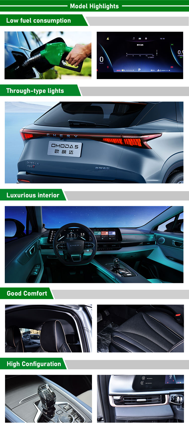Chery Omoda C5 5 Cars 2024 2023 Compact SUV Petrol Electric Steering System and 4605*1878*1643mm Dimensions