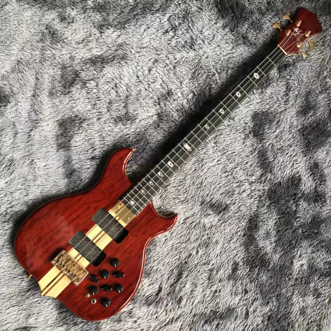 Custom Grand ALEM Mark King Deluxe Custom 4 Strings Neck Through Body Cut Bottom Heart WALNUT Guitar Bass