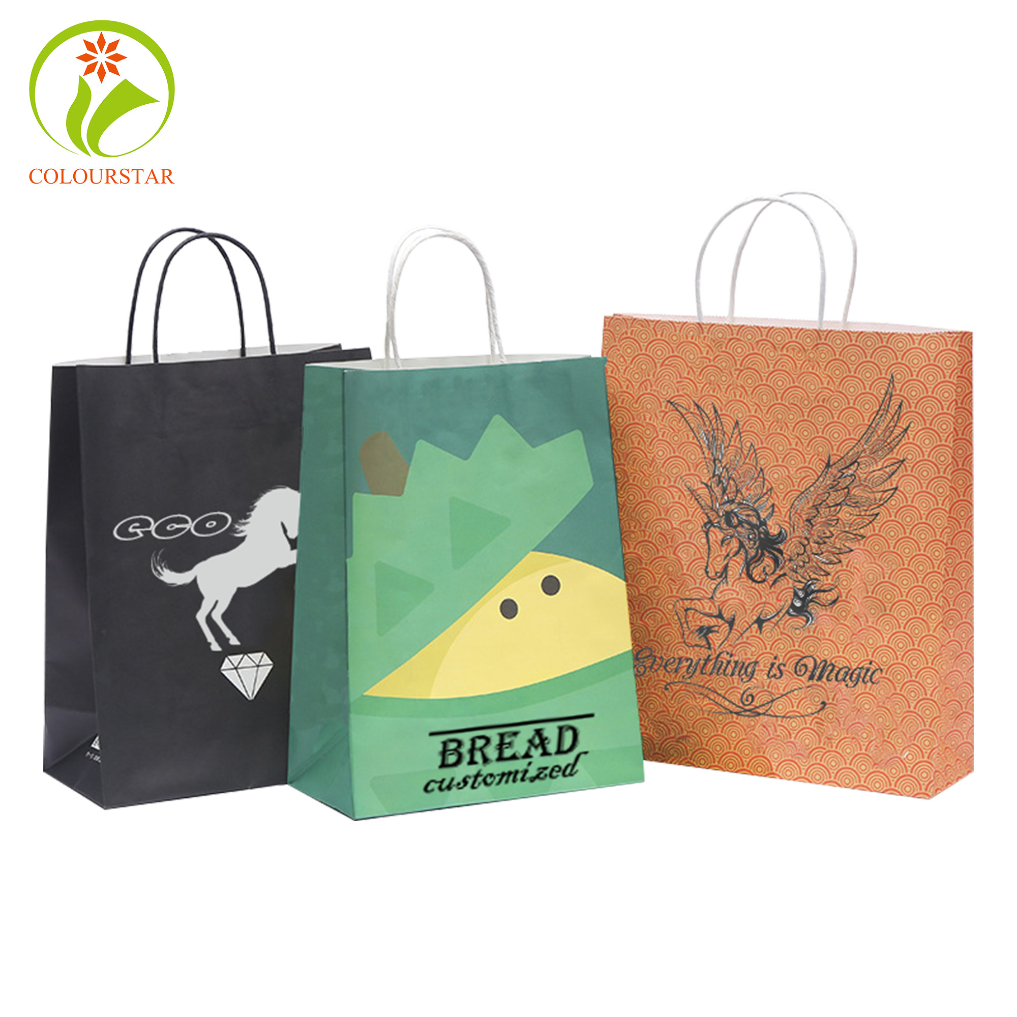 SGS CMYK Foldable Food Paper Bag 350g Brown Kraft Paper Bag