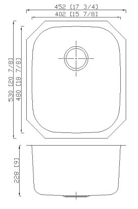 16 Gauge Single Bowl Stainless Steel Sink , 21" Square Single Bowl Sink
