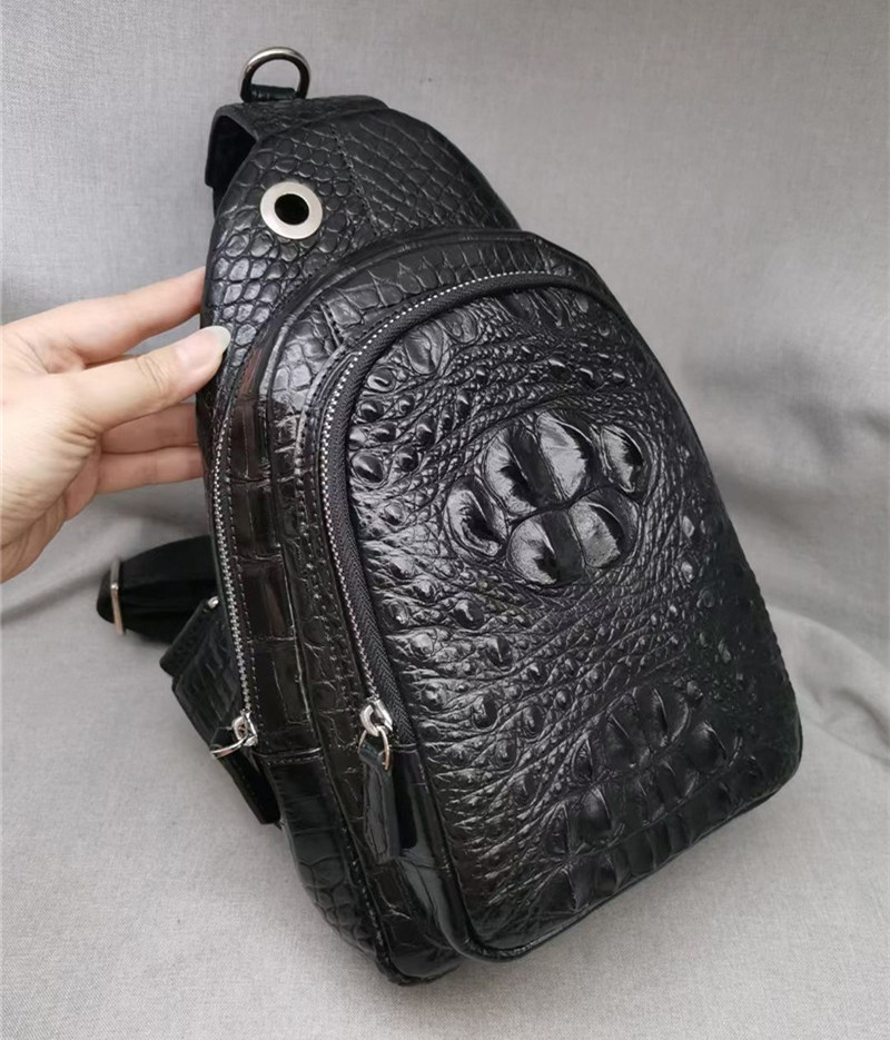 Genuine Real Crocodile Skin Men's Casual Chest Bag Authentic Alligator Leather Male Crossbody Bag Messenger Bag