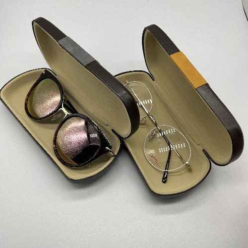 Leisure Brown Faux Suede Metal Sunglass Case Glasses Durable Double Side Magnet