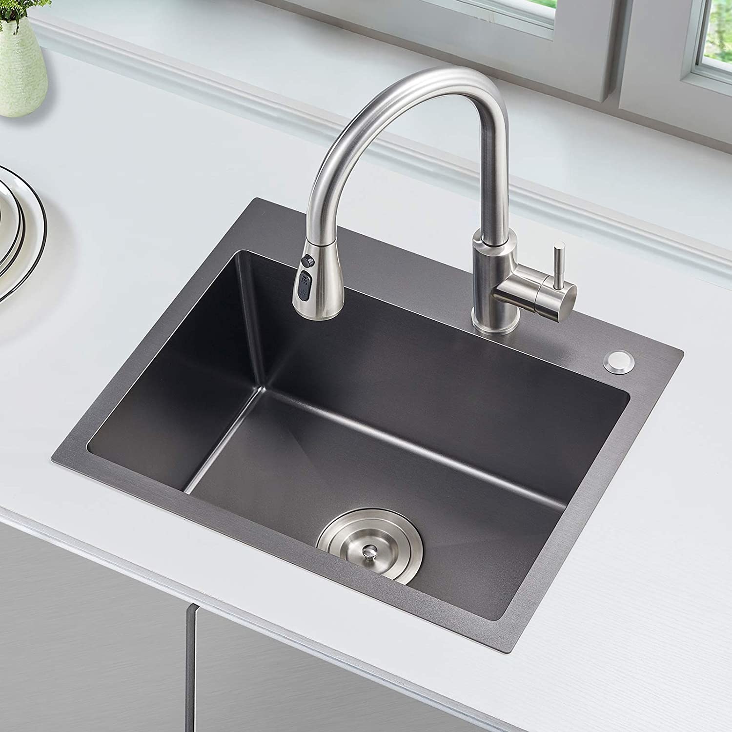 25 Inch PVD Handmade Top Mount Stainless Steel Kitchen Sink With Two Holes