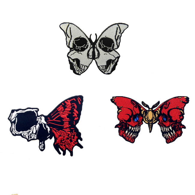 Cotton Twill Pantone Custom Embroider Patch Skull Butterfly Pattern