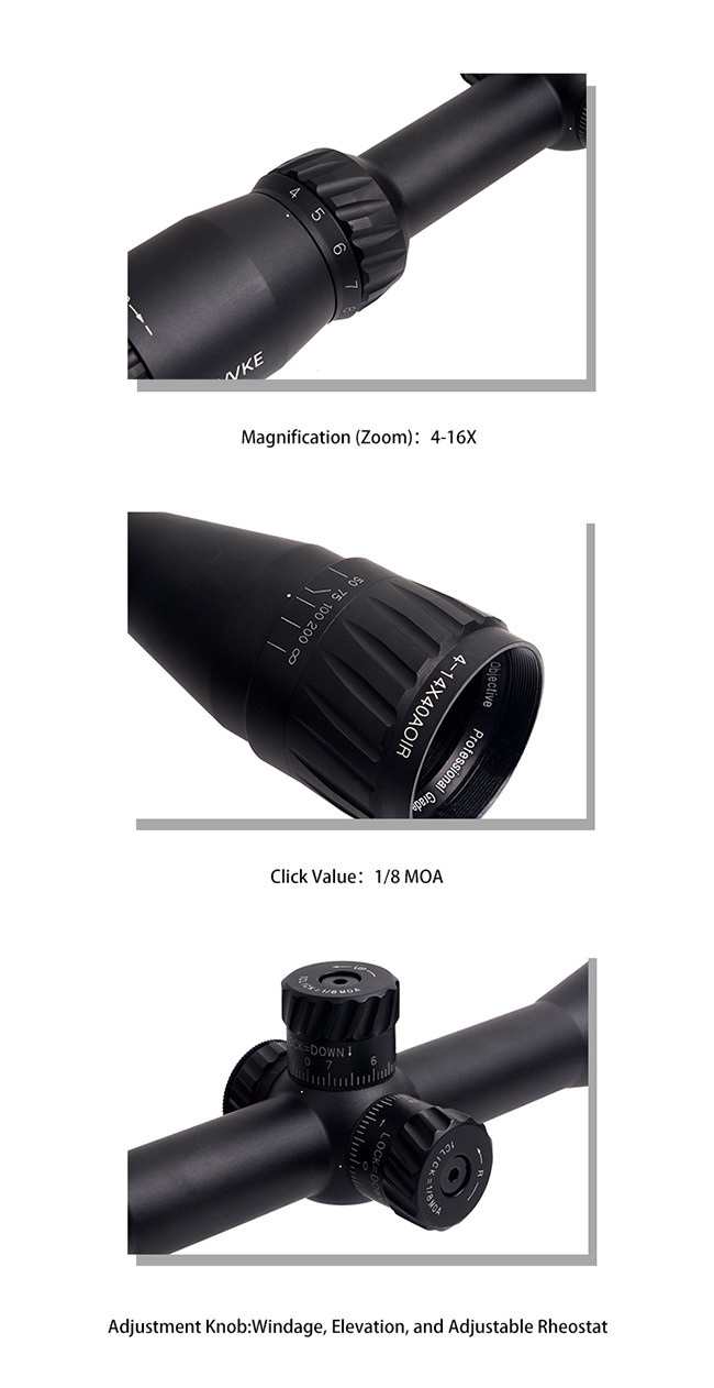 Tactical Hunting 4-14x40 AOE Scope With Red / Green / Blue Illuminated Mil - Dot Reticle 1/8 MOA