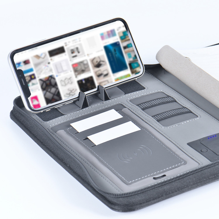 Portable Waterproof Binder Leather Business Padfolio Mobile Power Notebook