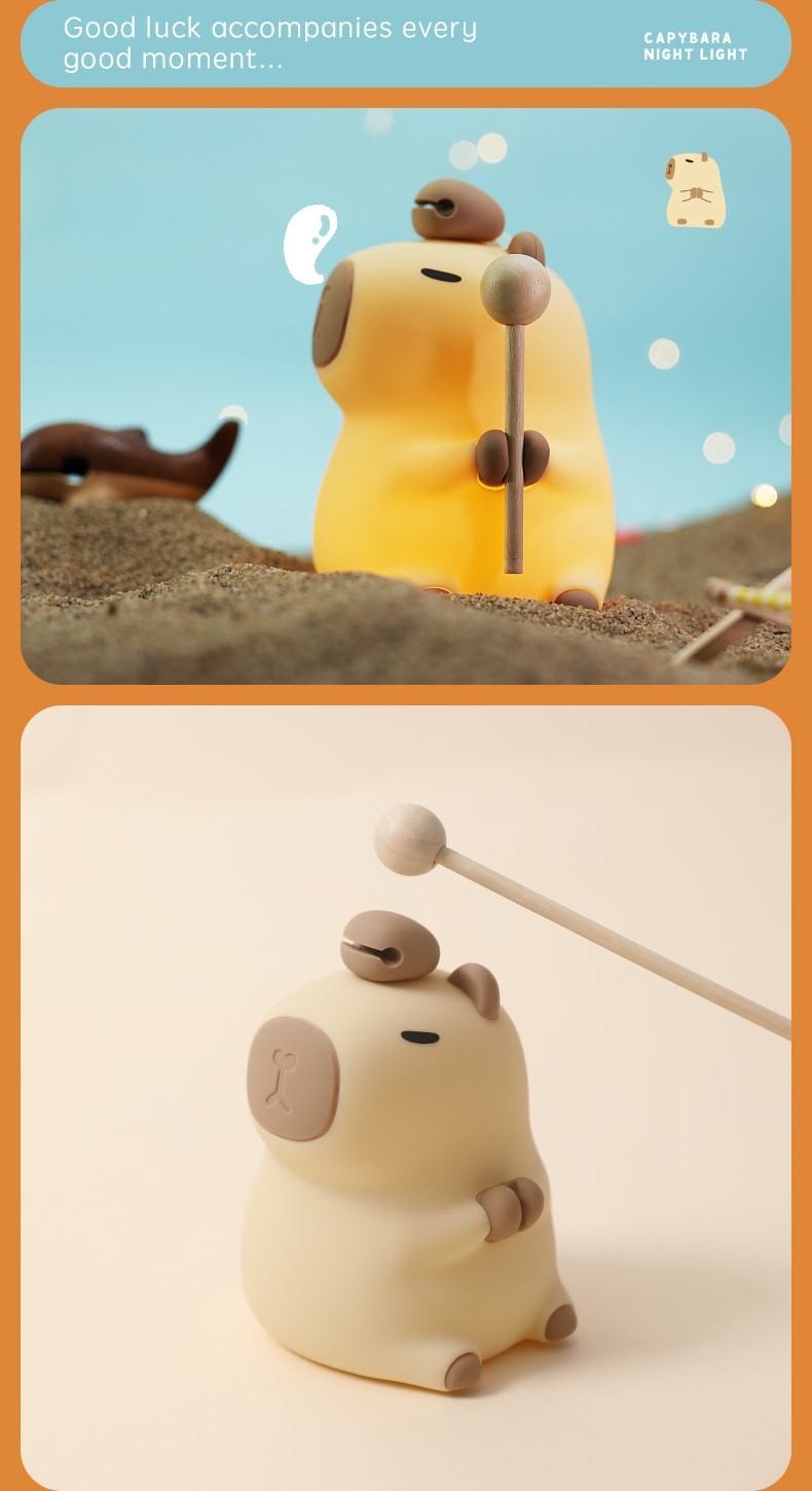 Funny Cartoon Capybara Night Light Tap Control 1200mAh Rechargeable Sleeping Night Light With 7 Changeable Color