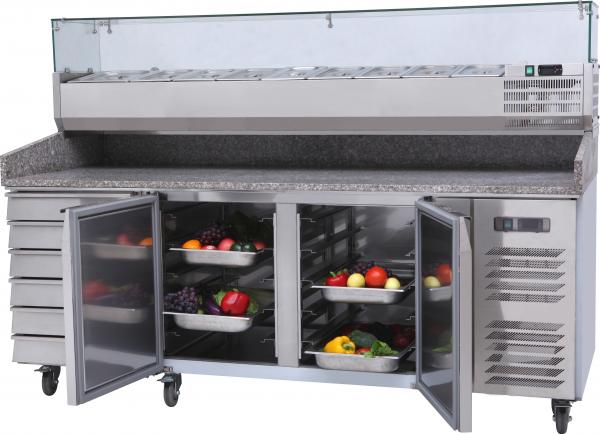 2 Door and 6 Drawer Commercial Refrigerated Pizza Prep Table With Marble Table Top