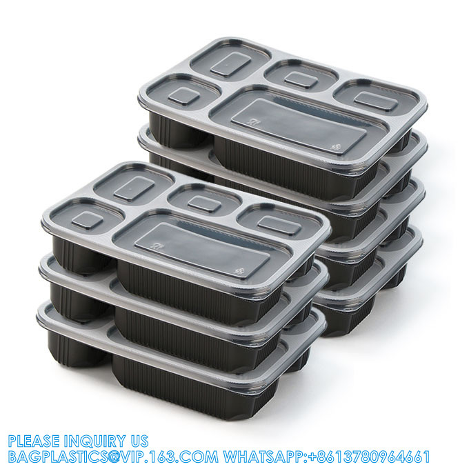 5 Compartment Meal Prep Containers With Lids - Food Bento Boxes Stackable Reusable Disposable Microwave