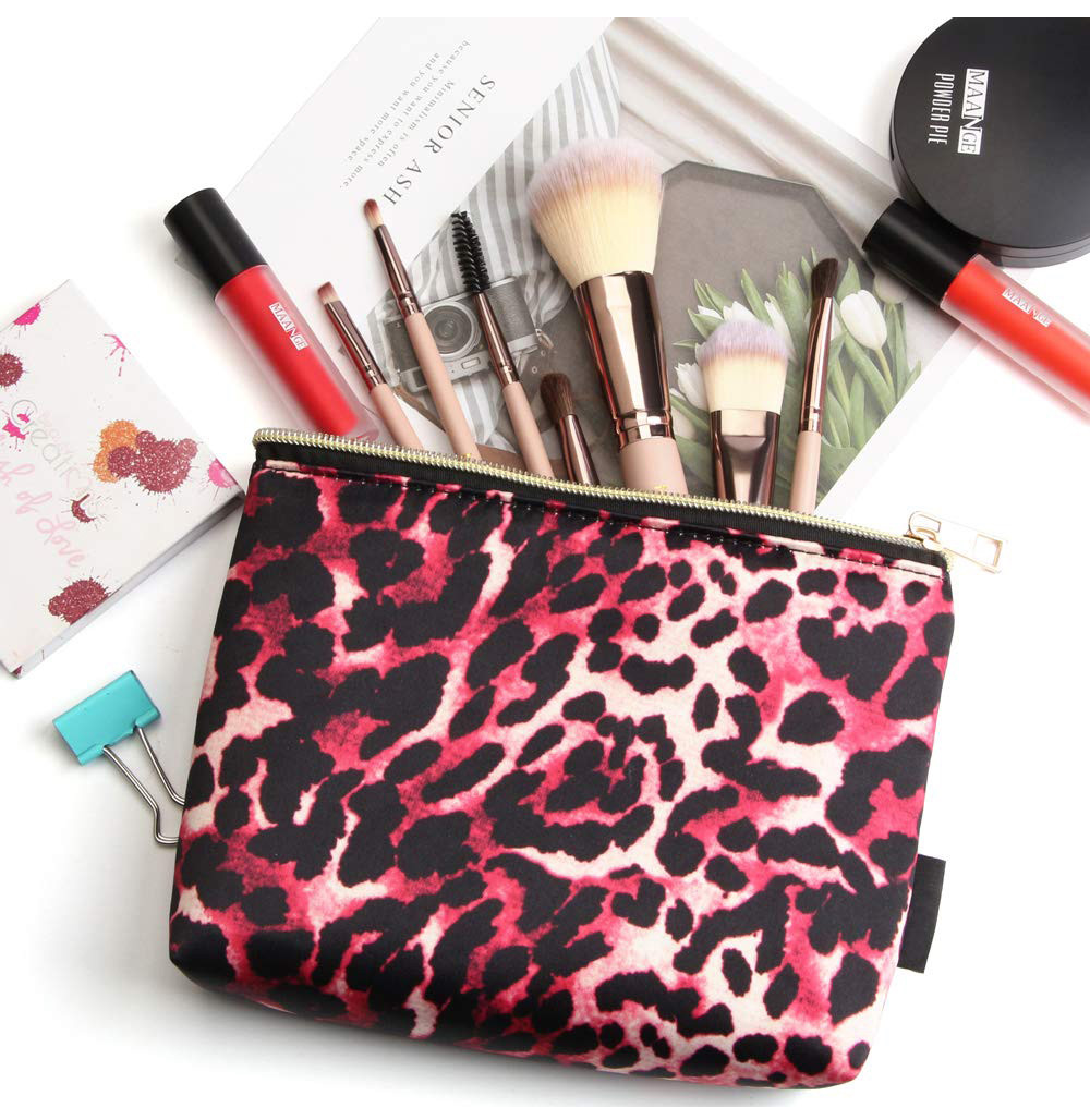 3pcs Pink Leopard Cosmetic Pouch Bag For Travel
