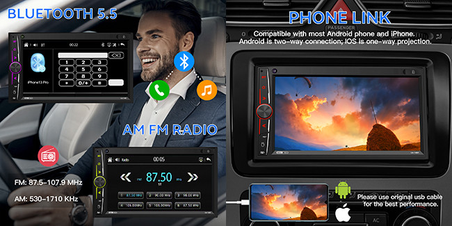 MirrorLink 7 Inch Double Din Radio Android Mp5 Player For Car Multimedia Fm Tf