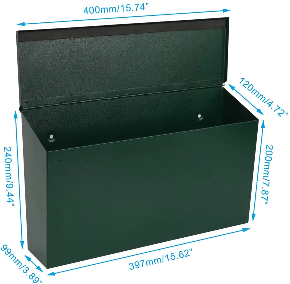 0.8mm Thickness Print Custom Logo Black Powder Coated Wall Mounted Mailbox for Outdoor