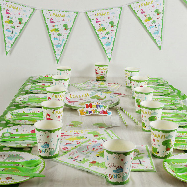 Disposable Party Supplies Paper Plates And Cups With Banner For Party Decoration