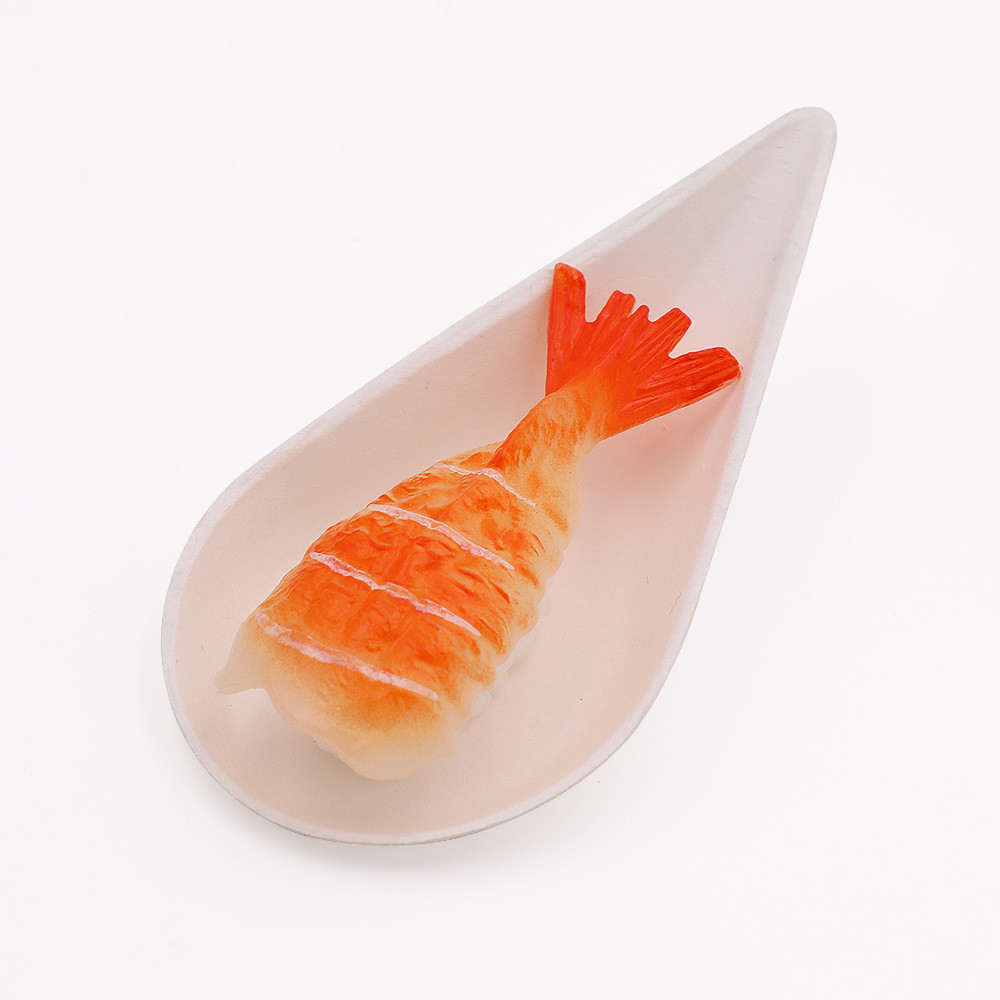 Degradable spoon shape sugarcane cake tray dish disposable bagasse paper fruit tray food plate