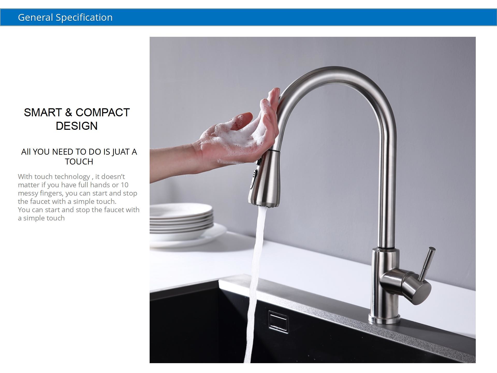 Touch Sensitive Kitchen Bar Faucets Deck Mounted IPX5 Safe Protection