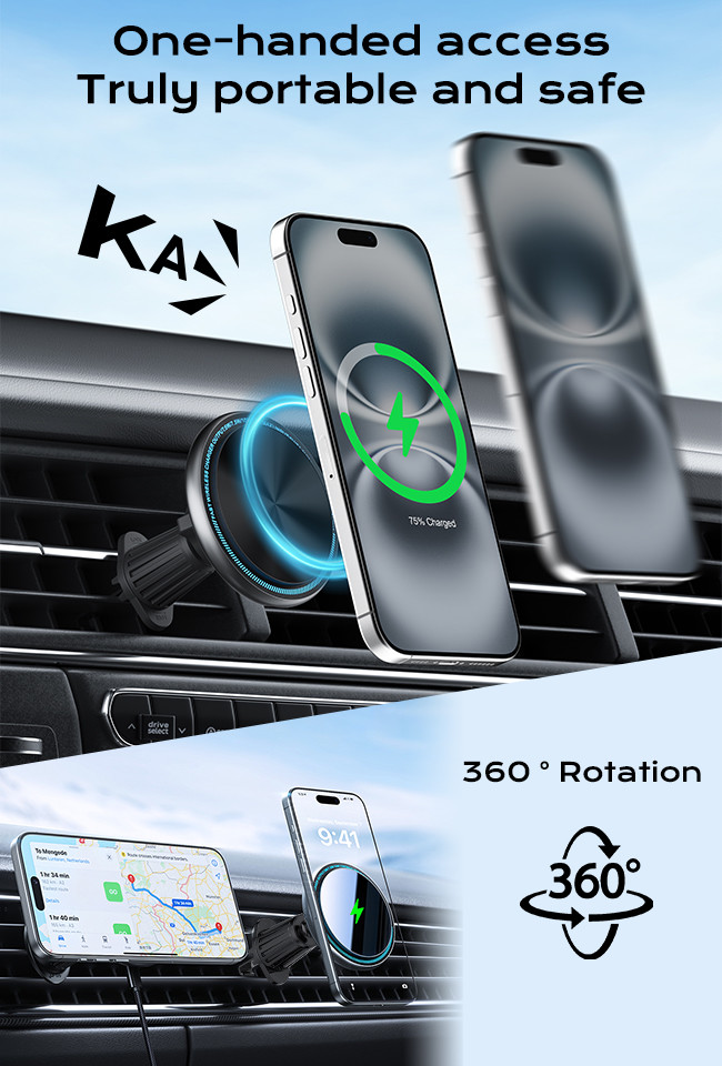 Convenient One-Handed Operation Car Phone Holder With Magsafe Magnetic Suction And Running Light