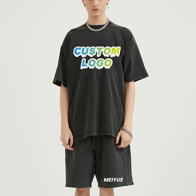 Customizable Vintage Streetwear T Shirts Men 100% Cotton Acid Wash Black Shirt