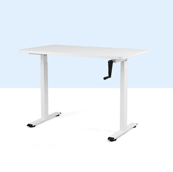 Custom Brown White Office Furniture Manual Height Adjustable Table with Hand Crank