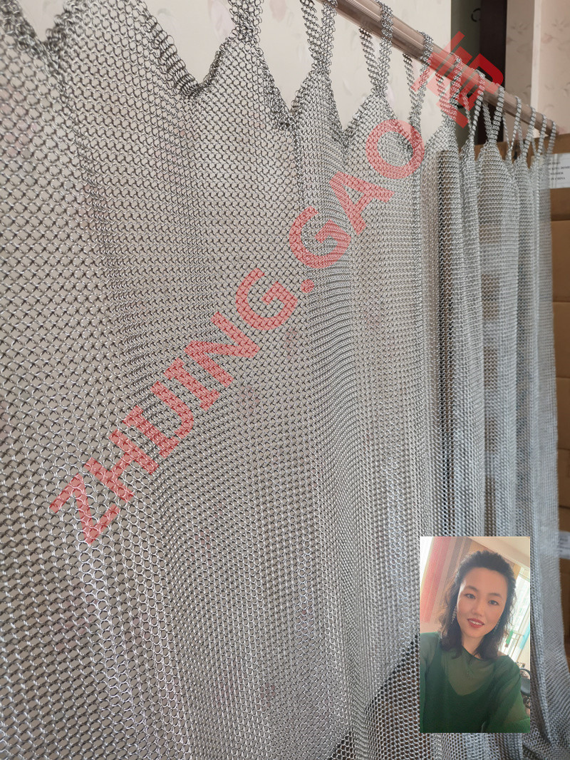 Height 3m Width 8m Titanium Plating Silver Chain Mail Ring Mesh Closure Curtain
