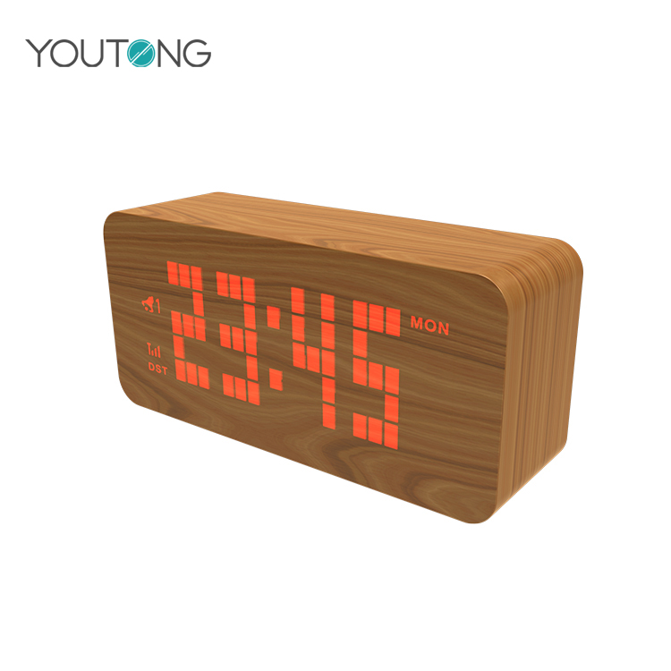 Dot Matrix Wooden Digital Alarm Clock LED Red Display Decorative Digital Clock