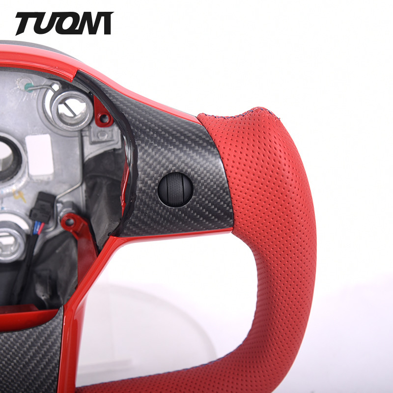 Yoke Shape Carbon Fiber Red Leather Steering Wheel Tesla Model 3 Y Custom Made