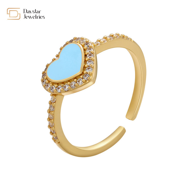 18k Gold Plated Dripping Oil Rings Adjustable Enamel Heart For Women