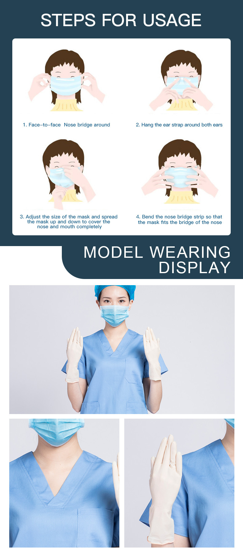 Self Protective Blue White Face Mask For Hospital 3ply Disposable Anti Virus