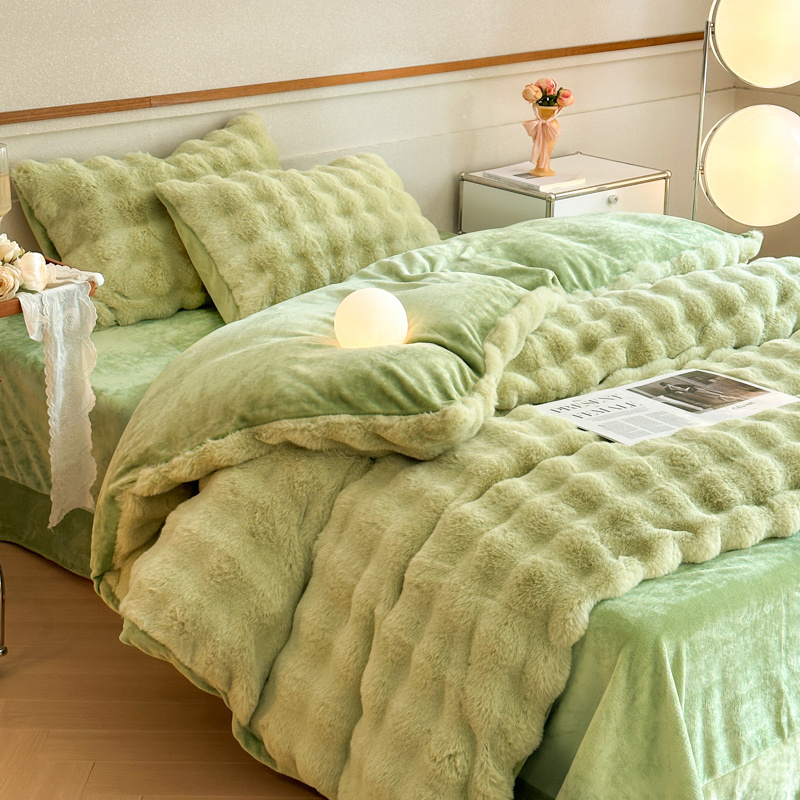 Bedding Sheet Set Bed Cover Luxury Bed Sheets Solid Colorful Rabbit Velvet