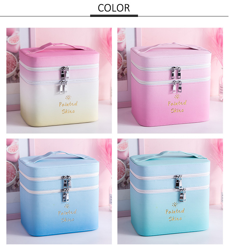 Debossed Logo PU Leather Travel Double Layers Cosmetic Makeup Bag Case