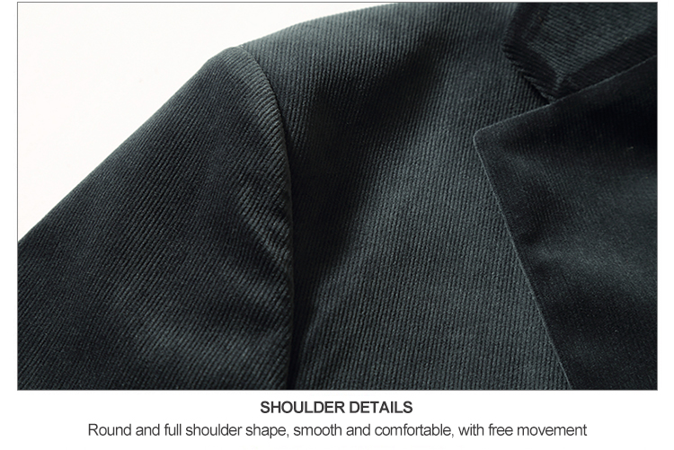 Men's End Corduroy Single Suit Blazer Jacket with Striped Velvet and Horn Button