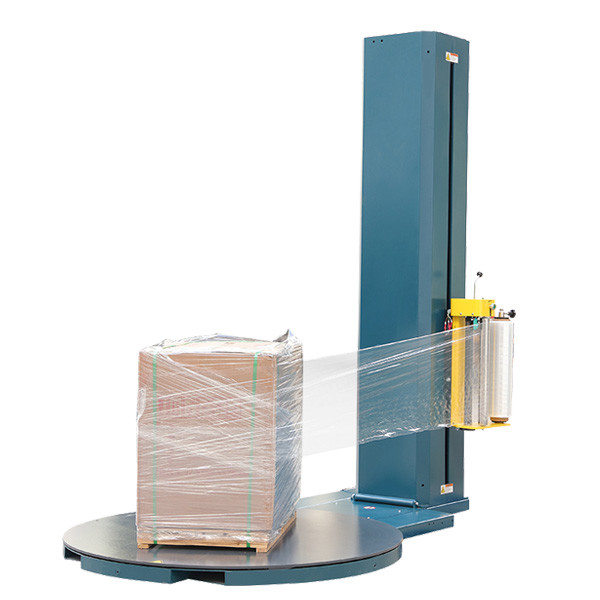 Grey and Blue Automatic Pallet Shrink Wrap Machine With PLC System