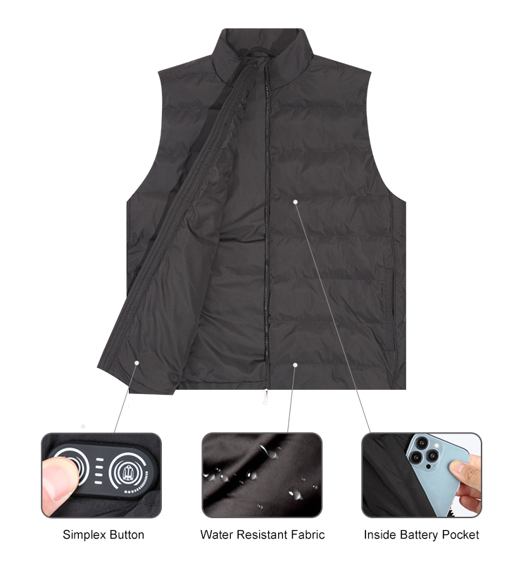 Classic Men'S Heated Vest Sleeveless Vest Carbon Fiber 3 Level Temperature Heated