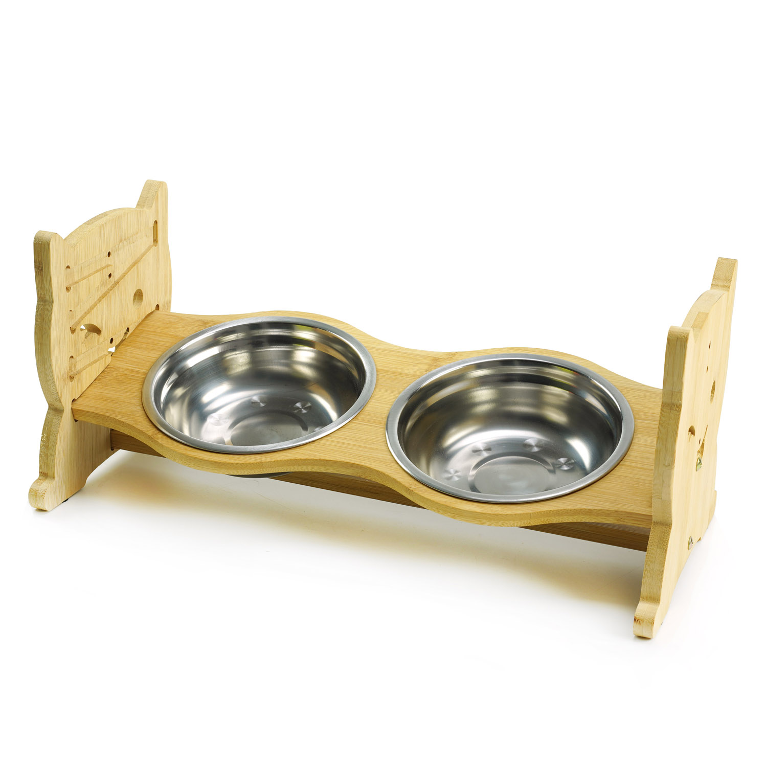 23.8cm BV Adjustable Raised Dog Bowls Bamboo Stand Sloped